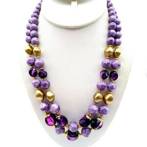 Shades of Purple Beaded Necklace, Retro Graduated Double Strand with Lucite Bead